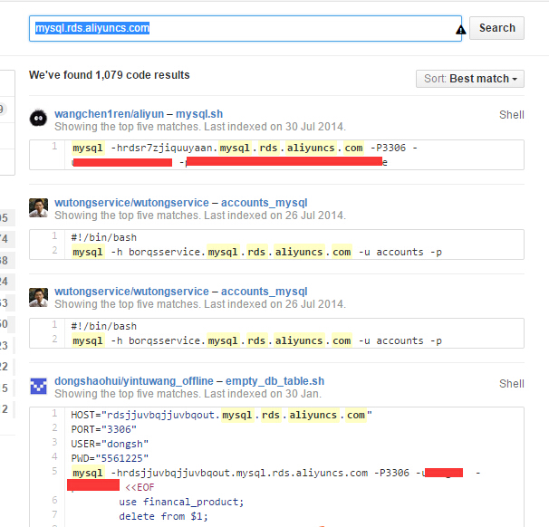 github中搜索 mysql.rds.aliyuncs.com